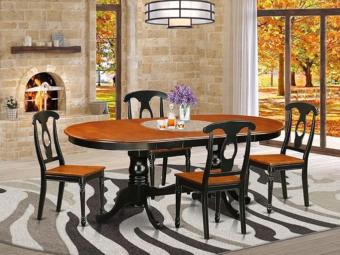 East West Furniture PLKE5-BCH-W 5 Piece Kitchen Table & Chairs Set Includes an Oval Dining Room Table with Butterfly Leaf and 4 Solid Wood Seat Chairs, 42x78 Inch, Black & Cherry