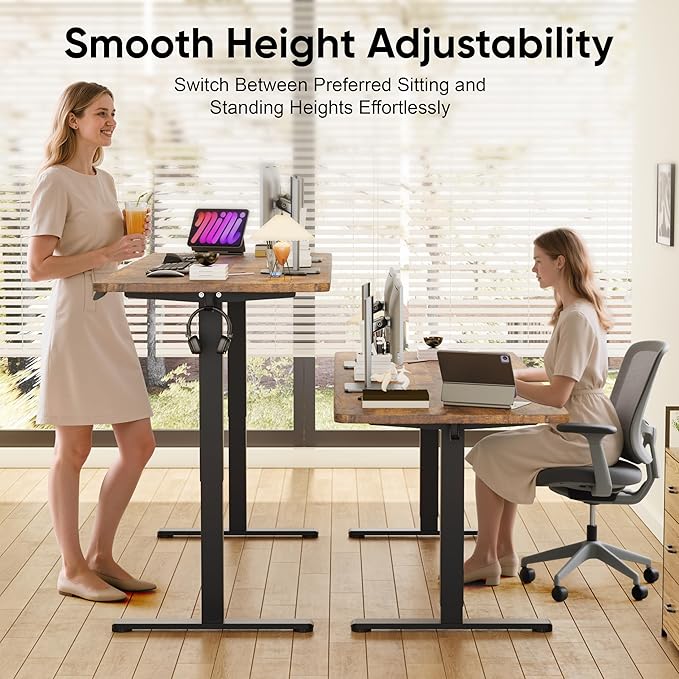 Monomi Electric Standing Desk, 79 x 31.5 inches Height Adjustable, Ergonomic Home Office Sit Stand Up Desk with Memory Preset Controller (Rustic Brown Top/Black Frame)