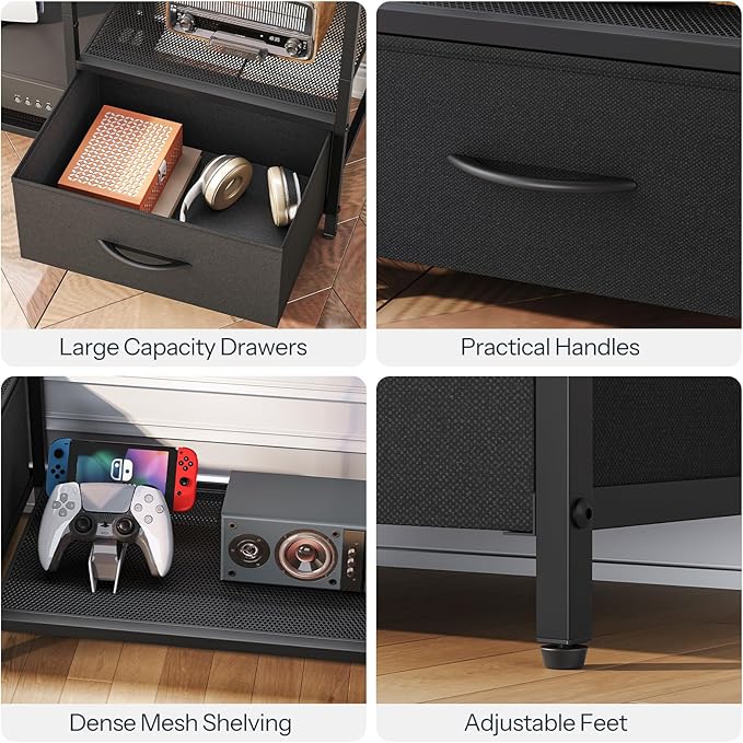 HOOBRO LED TV Stand with Storage, LED Entertainment Center with Open Shelves and Drawer, Fits TVs up to 55", Television Stand for Living Room, Bedroom, Black BB123DDS01