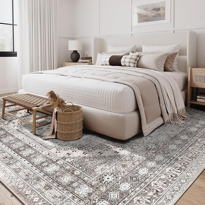 zesthome 10x12 Area Rugs,Stain Resistant Washable Rug,Ultra-Thin Rugs for Living Room,Bedroom,Non-Slip Backing Home Decor Large Area Rug (Brown/Beige,10'x12')