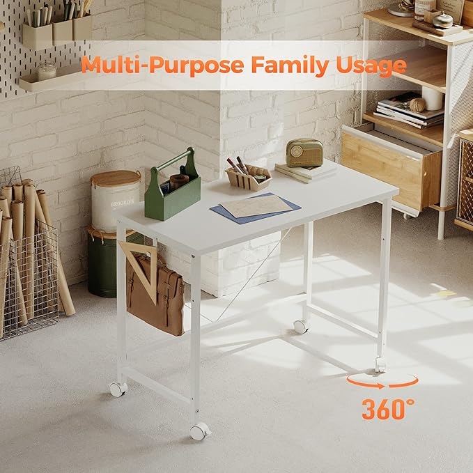 Rolling Computer Desk with Wheels, Gaming Desk for Small Spaces, Modern Simple Style Table for Home Office, Study Writing Table (Caster, Oak, 48 inch)