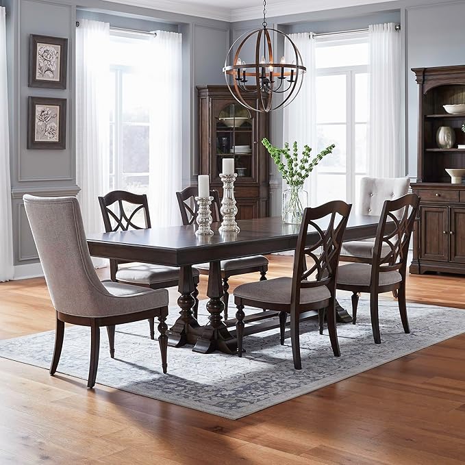 Liberty Furniture Arden Road Alt 7 Piece Dining Trestle Table Set - 2 Upholstered Chairs, 4 Splat Back Side Chairs - Satin Cherry