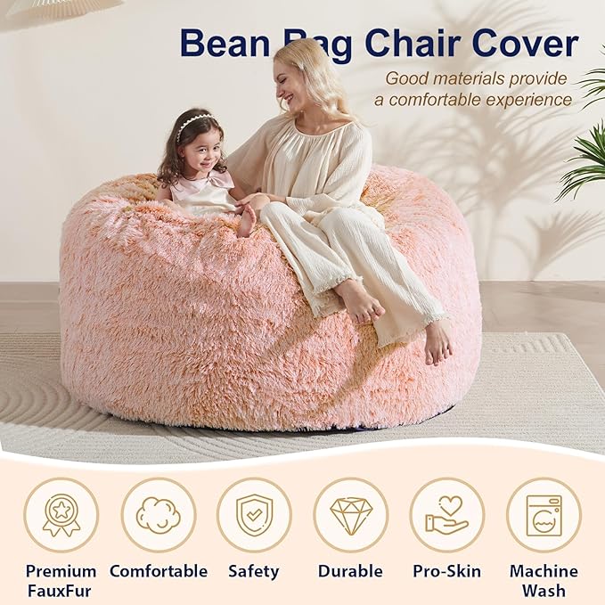 Giant Bean Bag Chair Cover(No Filler), Bean Bag Couch Cover Without Filler Included, Beanbag Chairs for Adults Teens Kids, Anti-Slip, 6FT, Orange