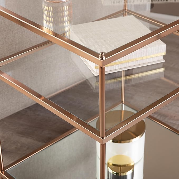 SEI Furniture Knox Side Table - Metallic Gold Metal Frame With Glass Top - Glam Style Décor, Copper
