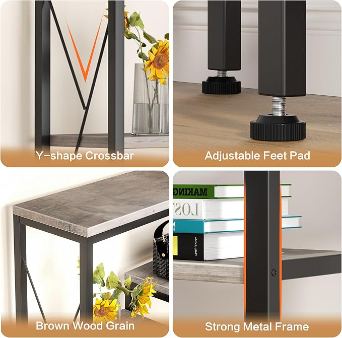 Shintenchi 5 Tiers Corner Bookshelf, 70.86" Tall L-Shaped Bookcase, Large Corner Etagere Bookcase, Corner Shelf Display Storage Rack with Metal Frame for Living Room Home Office, Grey