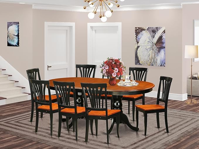 East West Furniture PLAV9-BCH-W 9 Piece Dining Set Includes an Oval Dining Room Table with Butterfly Leaf and 8 Kitchen Chairs, 42x78 Inch, Black & Cherry