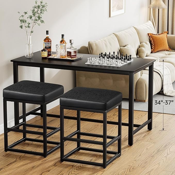 Counter Height Bar Stools Set of 2, 24" Barstools for Kitchen Countertop, Faux Leather Counter Stools with Thick Square Seats & Sturdy Metal Base, Simple Assembly, Gray