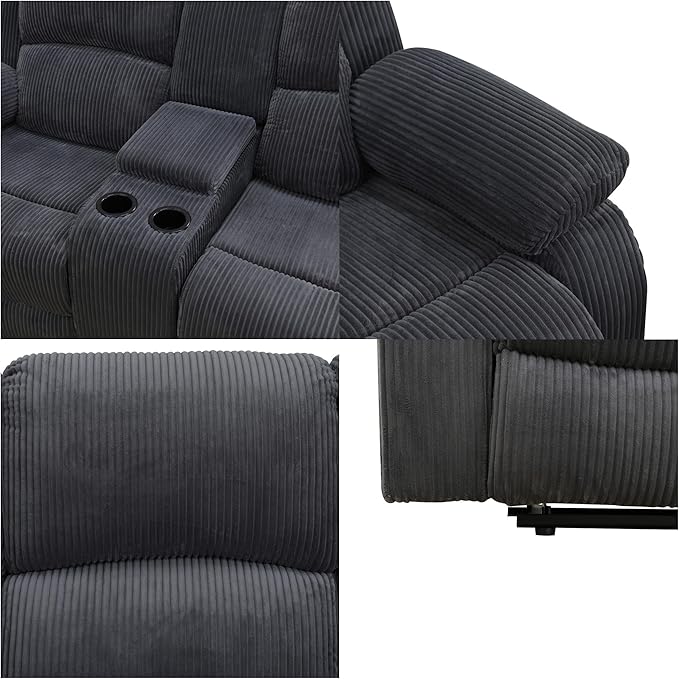 Loveseat Recliner Sofa, Reclining Loveseat Couch with Storage Console, Modern Comfy Home Theater Seating Power Recliner Chair with Cup Holders for Living Room Furniture Sets, Grey