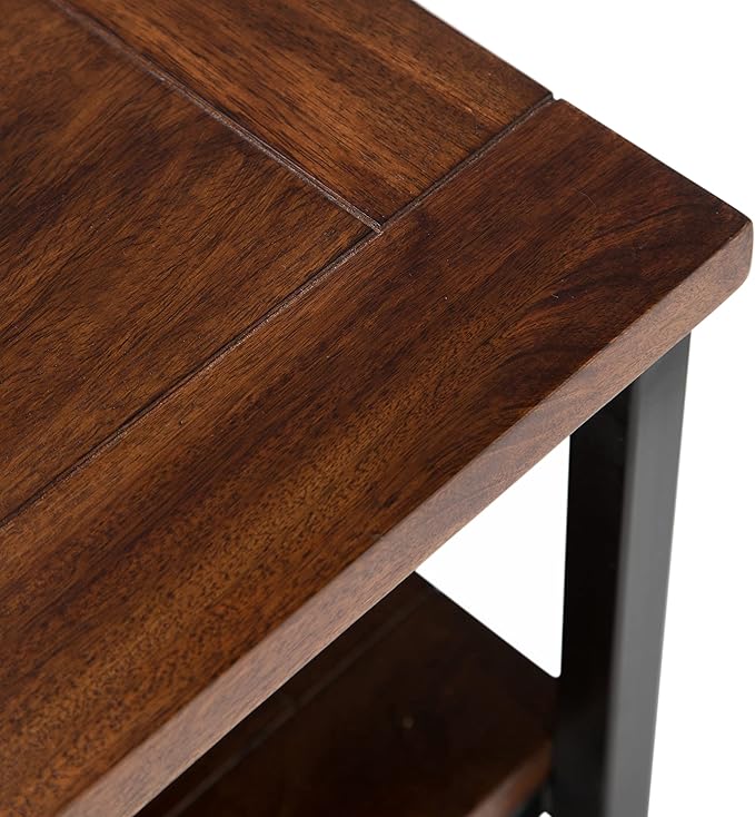 SIMPLIHOME Skyler SOLID MANGO WOOD 60 inch Wide Industrial TV Media Stand in Dark Cognac Brown For TVs up to 65 inches for the Living Room and Entertainment Center