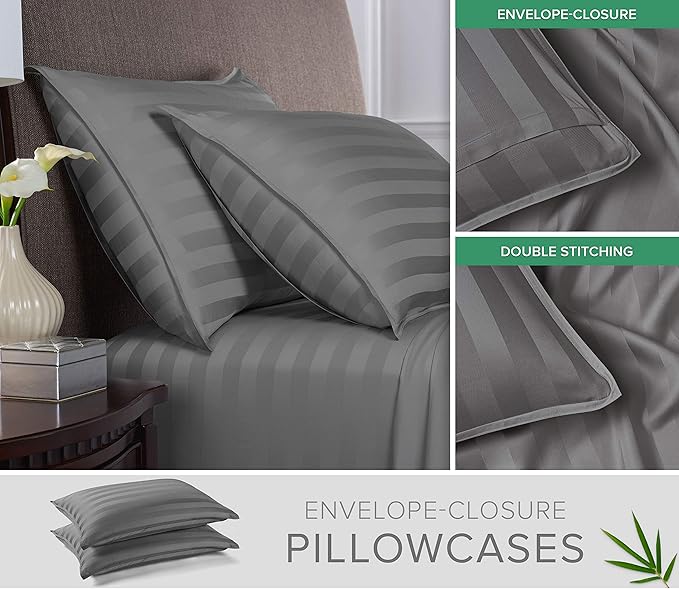 Twin Sheets by Pure Bamboo, Genuine 100% Organic Viscose Derived from Bamboo Bed Sheet Set, Luxuriously Soft & Cooling, Double Stitching, Lifetime Quality Promise (Twin, Jacquard Stone)