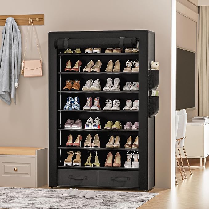 Tall Shoe Rack Dustproof Cabinet Large Capacity 8 Tier Shoe Organizer,32-40 Pairs of Shoes