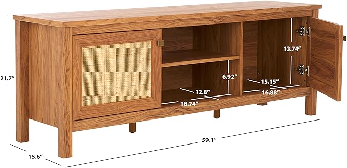 SAFAVIEH Evane TV Stand for up to 65" Flatscreen – Oak Brown & Natural, 2 Doors with Interior Storage, 2 Open Shelves, Entertainment Media Console (MED9629D)