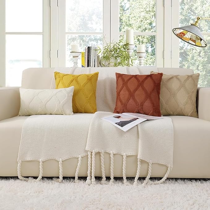 decorUhome Throw Pillow Covers 22x22 Inch Set of 2, Soft Plush Faux Fur Wool Beige Couch Pillow Covers, Decorative Neutral Pillow Cases for Bed Sofa Living Room Home Decor