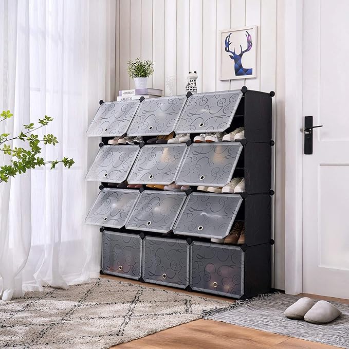 Portable Shoe Rack Organizer, 48-Pair Tower Shelf Storage Cabinets, Plastic Shoe Organizer for Entryway, Expandable for Heels,Boots,Slippers