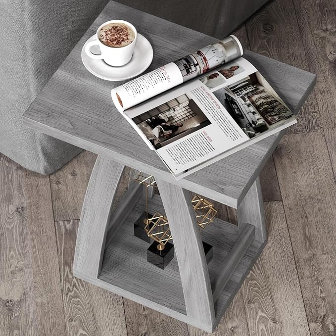 End Tables Living Room, Side Table Beside Sofa, Nightstand for Bedroom, Couch Side Table with Shelf, Modern End Table for Living Room, Grey End Table