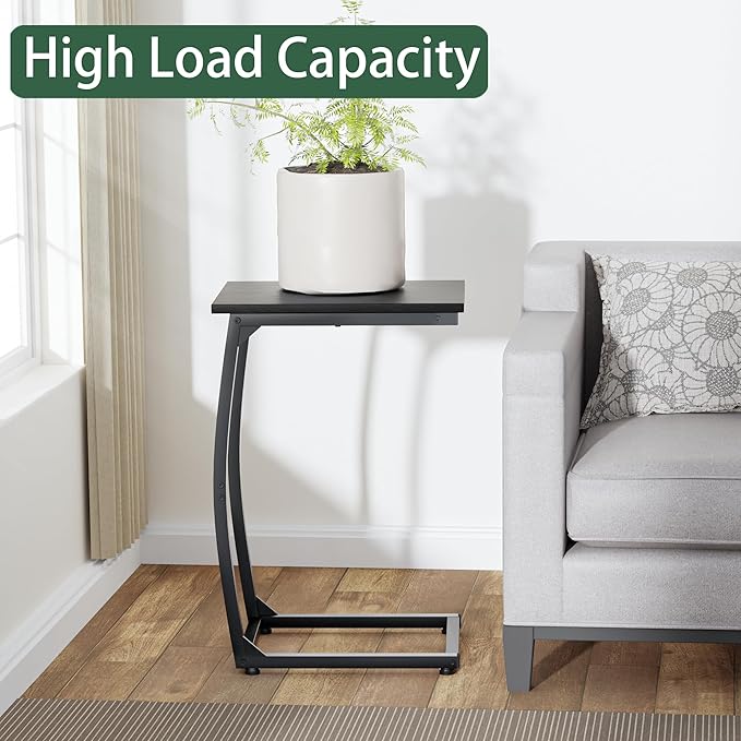 C-Shaped End-Table Set of 2 - Side Table for Couch,Curved Support Legs, Slide Under Couch Table for Sofa, TV Tray Table for Living Room Bedroom(Black)
