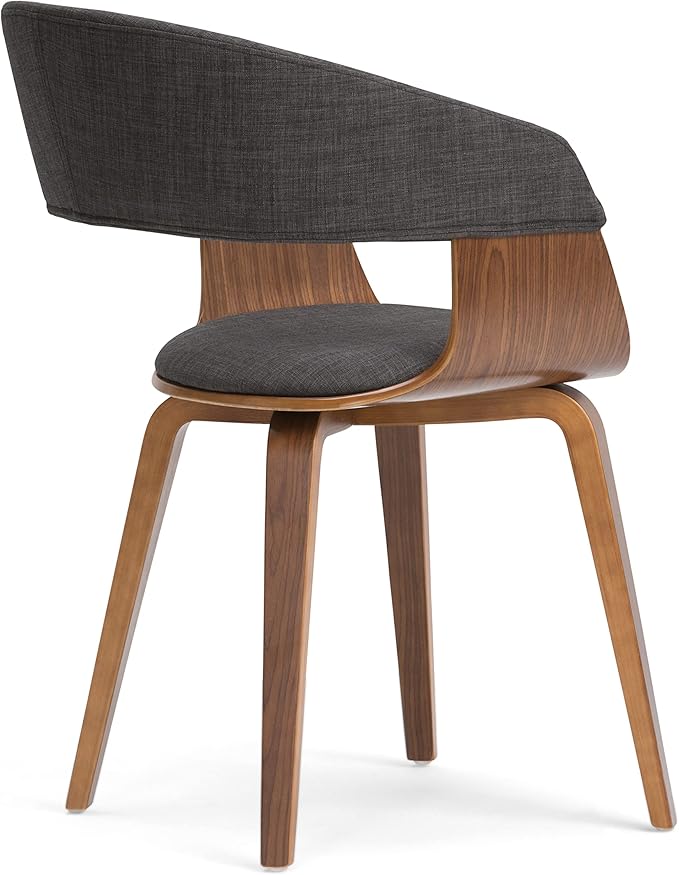 SIMPLIHOME Lowell Dining Chairs - Upholstered Walnut Finish Bentwood Frame and Linen-Style Fabric Kitchen Chair in Charcoal Grey, Modern Dining Room Seating with Curved Back and Padded Seat