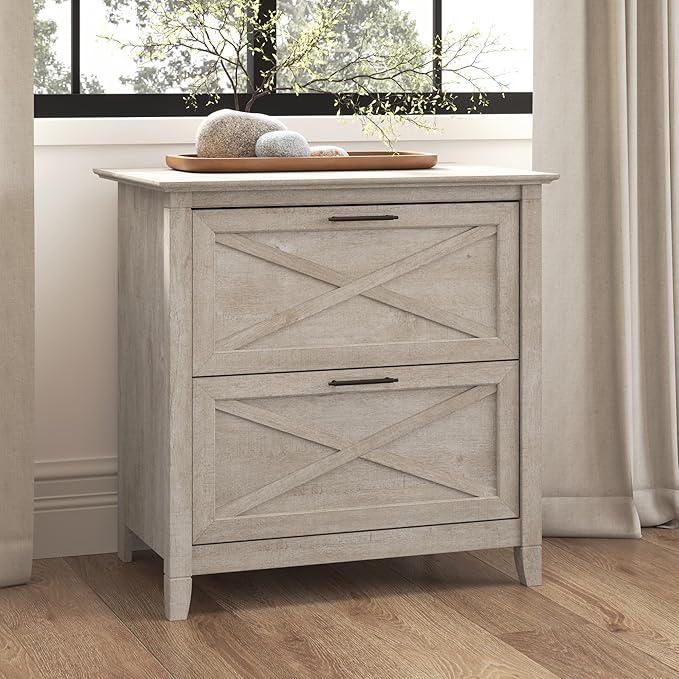 Bush Furniture Key West 2 Drawer Lateral File Cabinet in Washed Gray | Document Storage for Home Office | Accent Chest with Drawers