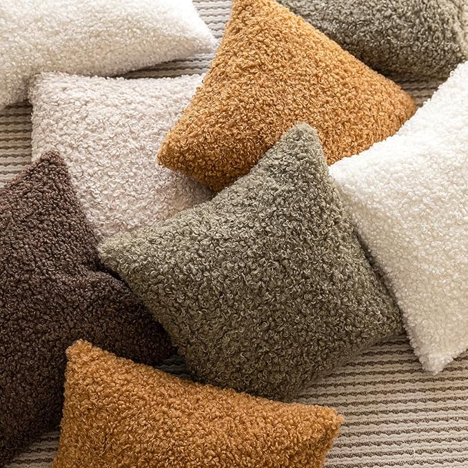 Foindtower 2 Pieces 24x24 Inch Sage Green, Faux Fur Throw Pillow Cover Accent Sherpa Pillow Fuzzy Soft Pillowcases Sheepskin Decorative Fleece Cushion Case for Bed Couch Living Room