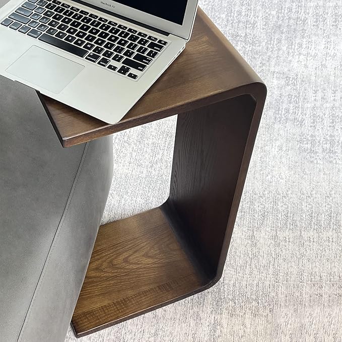 COZYMATIC Carlisha C-Shaped End Table Sofa Table Coffee Table Solid Wood Frame for Living Room Side Table for Bedroom, Walnut Brown