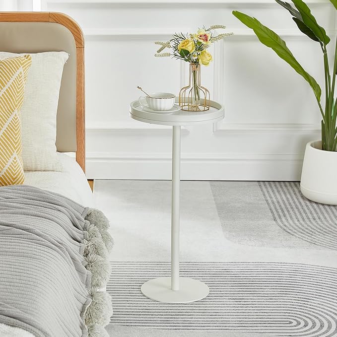 Round Drink Table,Pedestal Tables,Small Round Side Table for Small Spaces,Martini Table for Living Room, Bedroom, Bathroom,Balcony (White)