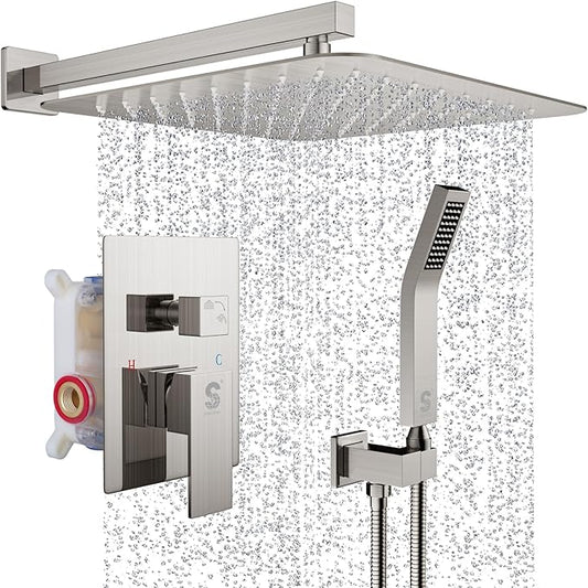 SR SUN RISE Shower Faucet - 16 Inch Rain Shower System - All Metal Shower Fixtures - Brushed Nickel