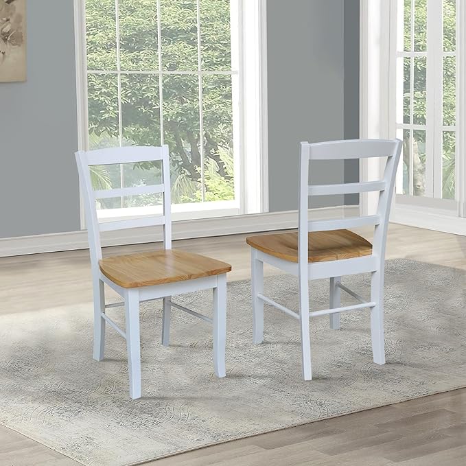 Madrid Ladderback, Set of 2 Dining Chairs , Solid Wood Kitchen/Dining Chairs, Parawood Construction, 18.1"W x 19.3"D x 35.2"H, 225 lb Weight Capacity, Elegant, Durable, White/Natural