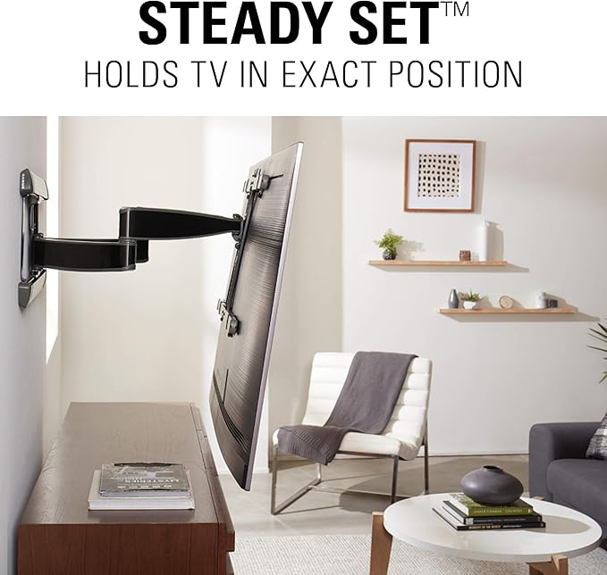 SANUS Full Motion TV Wall Mount for 42” to 90” TVs up to 125lbs – Extend, Swivel, Tilting TV Mount - Easy 3 Step DIY Install w/ Included Hardware - Black Finish