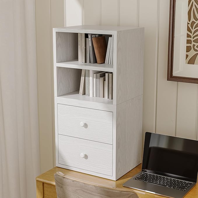 FUSUNBAO Magic DIY Cube Storage Organizer Stackable Cubes for Home Books Clothes Toy-Modular Cubby Storage System-Office Cubical-Bookcase Closet(Pure White-Washed, Glass Door Cube)