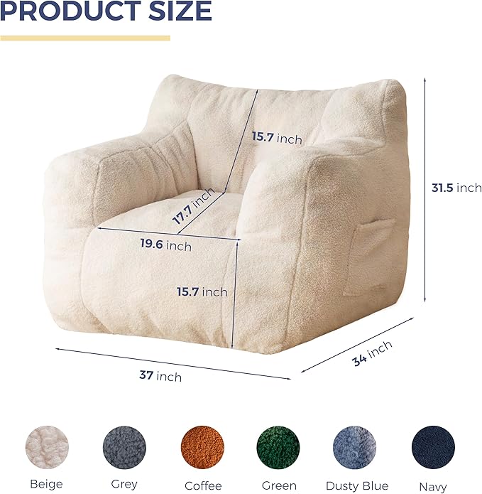 MAXYOYO Bean Bag Chair, Tufted Bean Bag Sofa with Boucle Fabric, Comfy Lazy Chair with Filler, Living Room Sofa for Adults Teens, Accent Couch for Bedroom Dorm, Beige