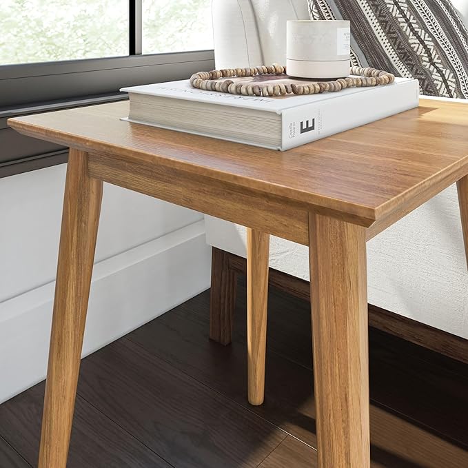 Plank+Beam Mid Century Modern Square Side Table, Couch Side Table, Small End Table for Office Space, Wooden Accent Table, Pecan