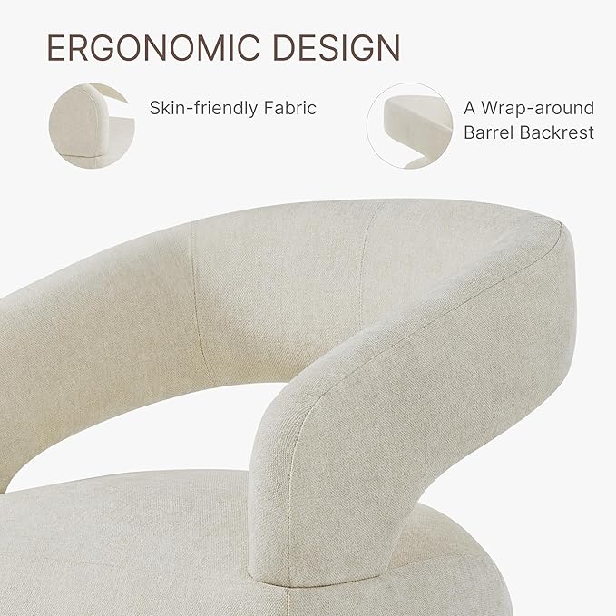 Upholstered Dining Chairs with Removable Casters Barrel Side Armchair with Rollers for Diningroom Bedroom Livingroom Reading Room, Cream Beige, 4PCS