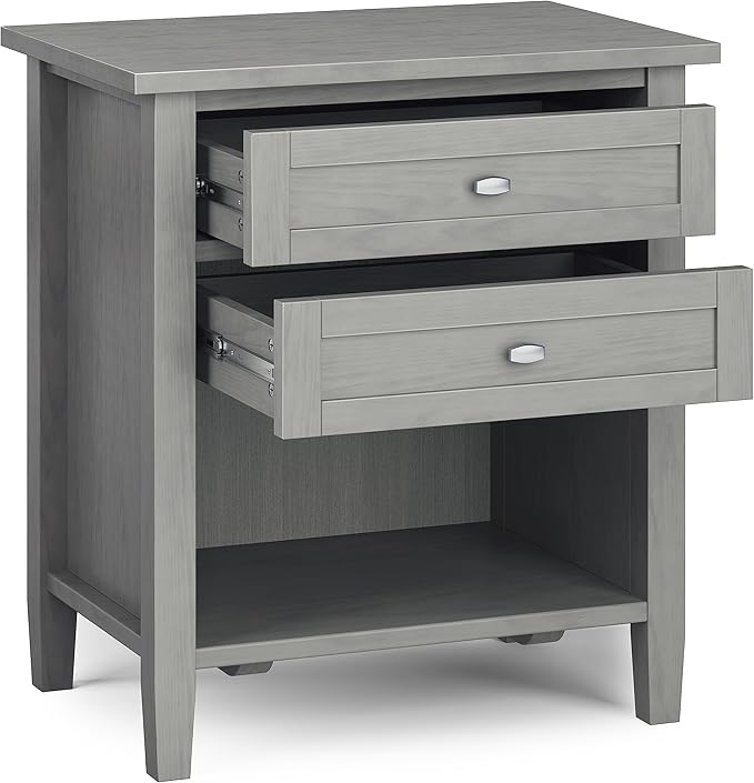 SIMPLIHOME Warm Shaker SOLID WOOD 24 Inch Wide Transitional Bedside Nightstand Table in Fog Grey, For the Living Room and Bedroom