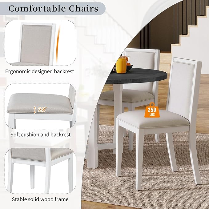 Ball & Cast 5 Pieces Dining Table Set with 4 Upholstered Chairs,Farmhouse Wooden Living Room Furniture for 4 W/ 57.7" Extendable Dining Table,for Dining Room,Bistro,Apartment,Grey+White