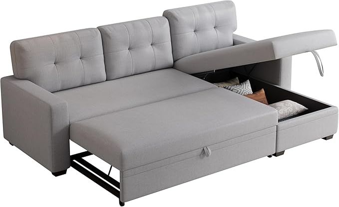 Ball & Cast L-Shape Convertible Sectional Sleeper Sofa Bed 4 in 1 Pull Out Couch with Reversible Storage Chaise & Removable Back Cushions,Sleeper Corner Couch Pull Out Sofa Bed for Living Room,Office