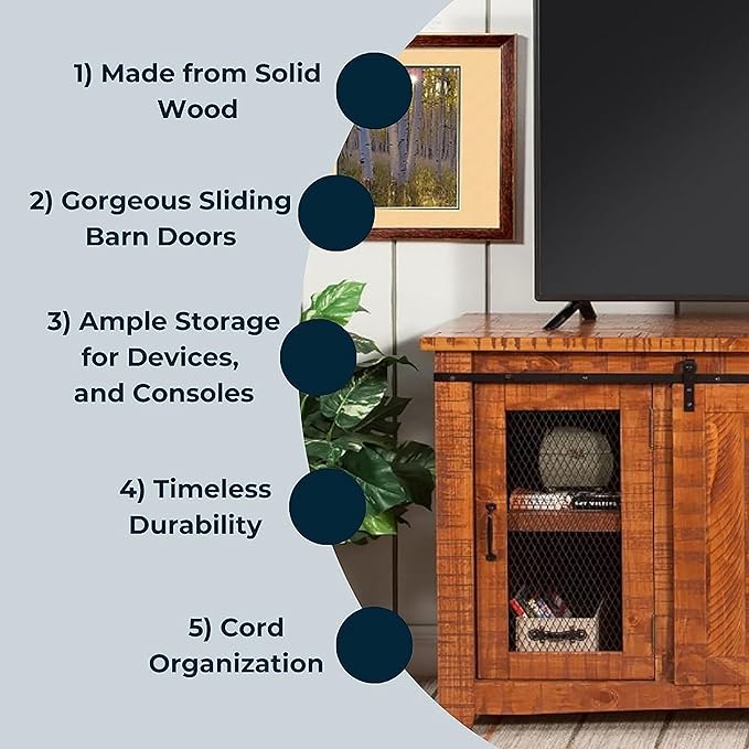 Martin Svensson Home Omaha Solid Wood TV Stand, 65", Honey Tobacco