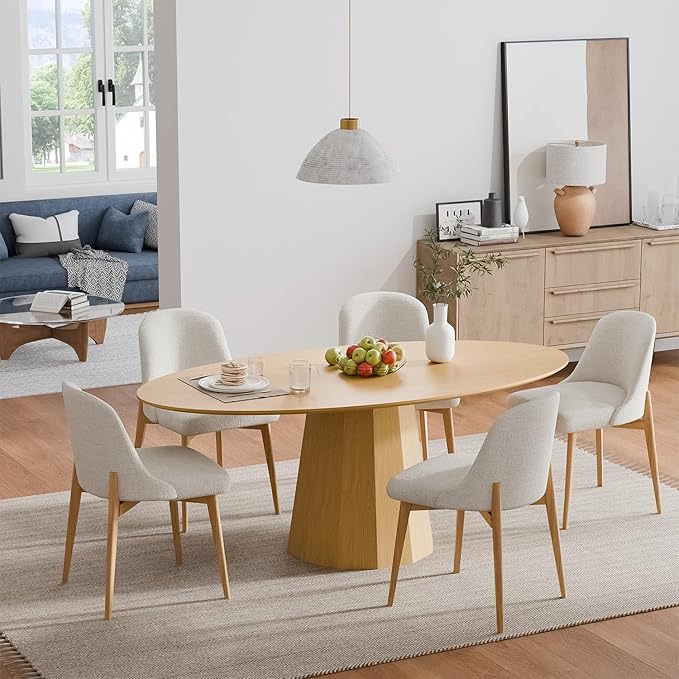 Casaphoria 67" Oval Dining Table, Modern Wood Kitchen Table with Cone Shaped Strip Polygonal Base for Living Room & Dining Room, Easy Assembly Farmhouse Furniture for 4-6, Oak