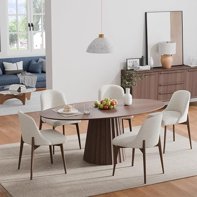 Casaphoria 67" Oval Dining Table, Modern Wood Kitchen Table with Cone Shaped Strip Convex Base for Living Room & Dining Room, Easy Assembly Farmhouse Furniture for 4-6, Walnut