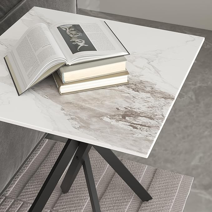 White Marble Side Coffee Table Set of 2 with Metal Legs, Sintered Stone Square Modern Small End Table for Living Room Sofa Table Home Bed Office (2 Pieces, 20"×20"×22")