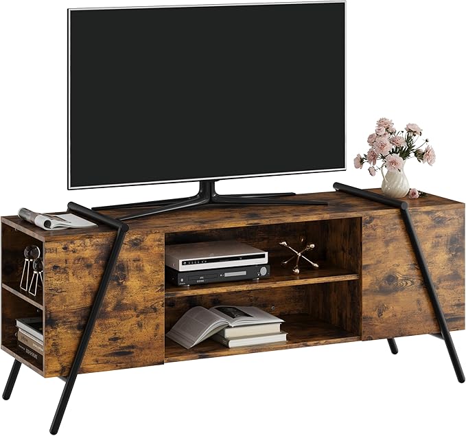 GAOMON TV Stand for 65 60 55 50 Inch TV, 55" Mid Century Modern Entertainment Center with Adjustable Open Shelves & Metal Legs, Industrial Media Console Table for Living Room, Rustic