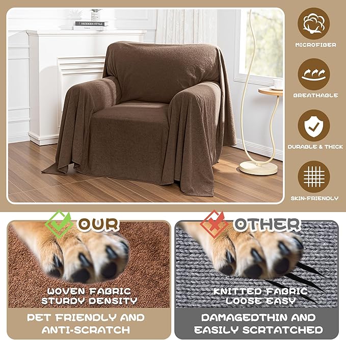 MYSKY HOME Couch Cover Sofa Covers for 1 Cushion Couch Dog Couch Cover Protector for Sectional Sofa Covers Couch Protector Modern Sofa Towel with Tassel for Living Room, 71" x 91", Dark Brown