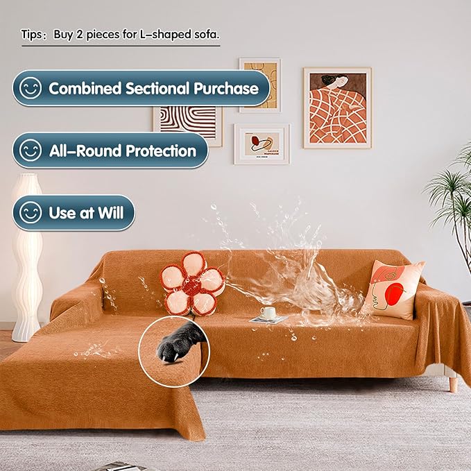STACYPIK Waterproof Orange Sofa Cover Non-Slip Scratch Proof Couch Cover for Sectional Sofa Furniture Protector for 3 Cushion Couch Washable Pet-Friendly Thick Sofa Slipcover for Living Room-71X150IN