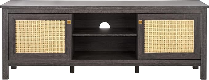 SAFAVIEH Evane TV Stand for up to 65" Flatscreen – Distressed Black & Natural, 2 Doors with Interior Storage, 2 Open Shelves, Entertainment Media Console (MED9629E)