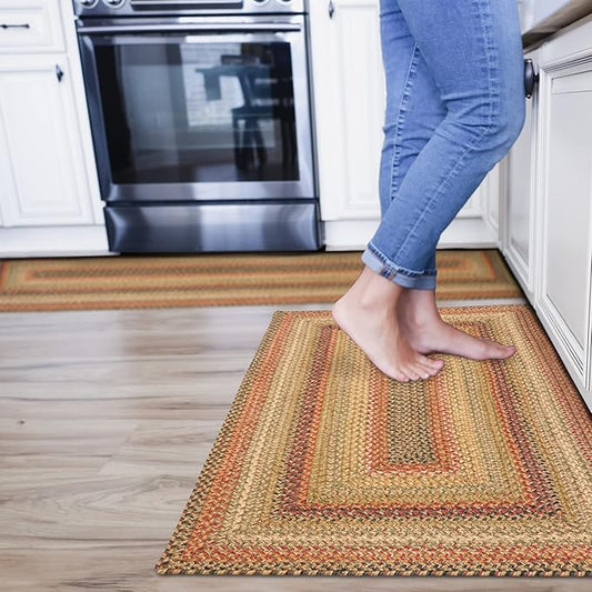 Homespice Kingston Multi Color Braided Rugs 27x45 – Small Jute Braided Kitchen Rugs for Country Decor