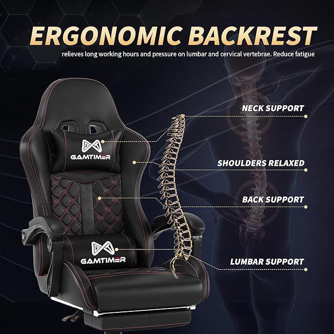 Gaming Chair, 400 lbs Adult Chair, High Back Computer Chair with Footrest and Linked Armrests, Office Video Game Chair with Lumbar Support (Black)