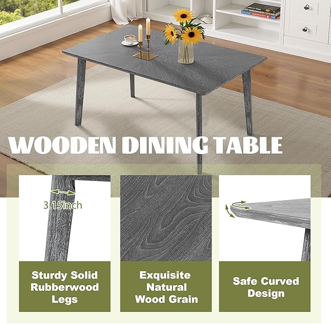 Merax 6 Piece Solid Wood Dining Table Set for 6, Rustic Farmhouse Rectangular with 4 Upholstered Wooden Chairs and 1 Bench, Kitchen Room, Gray