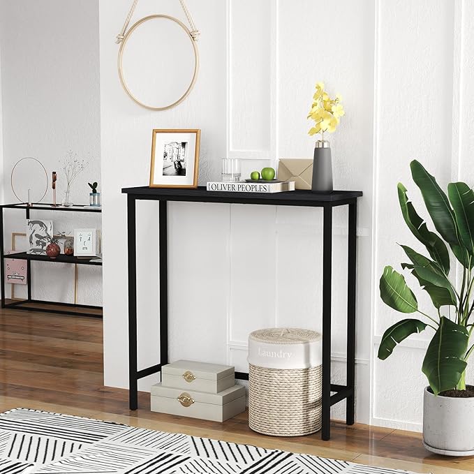 HollyHOME Narrow Console Table, 29.5" Slim Entryway Table, Sofa Stand, Hallway Shelf for Hallway, Bedroom, Living Room, Foyer, Black