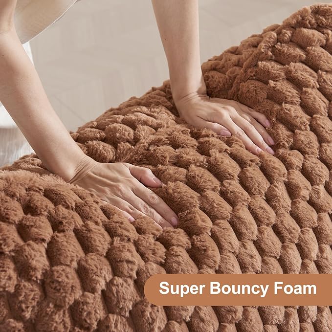 Bean Bag Chair with Ottoman - Modern Comfy Beanbag Sofa with Footrest, Soft Faux Fur Lounger Chair for Adults Teens, Cozy Memory Foam Filled Gaming Reading Chairs for Bedroom, Living Room (Brown)