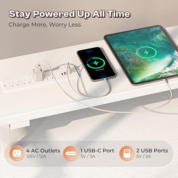 PRAISUN 66 Inch L Shaped Computer Desk with Power Outlets and LED Lights, Home Office Desk with Fabric Drawers and Print Stand, L Shape or Long Set up, Monitor Stand, Mesh CPU Stand, White