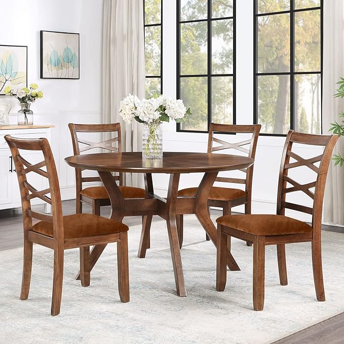 Smiry Velvet Seat Covers for Dining Room Chair Set of 2, Stretch Fit Removable Washable Chair Seat Cushion Protector Slipcovers with Ties, Camel